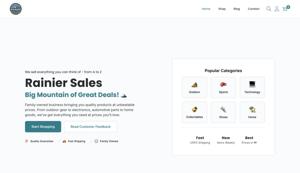 Rainier Sales — custom e-commerce website design by PNW Contractor Marketing