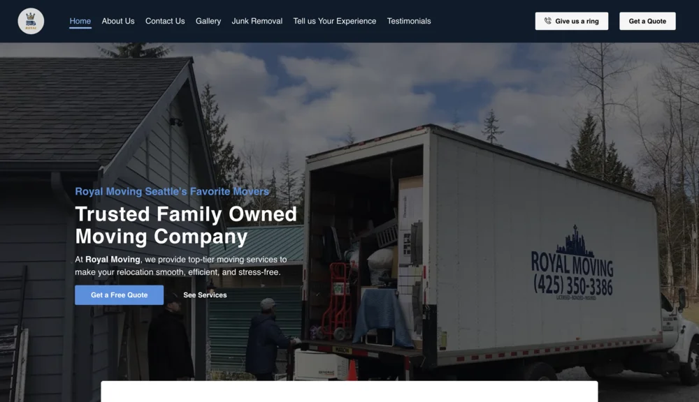 Royal Moving — custom moving website design by PNW Contractor Marketing